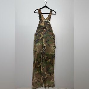 Duck Bay Overalls Mens Camo Camoflauge Denim Bibs Double Knees Hunt Vintage